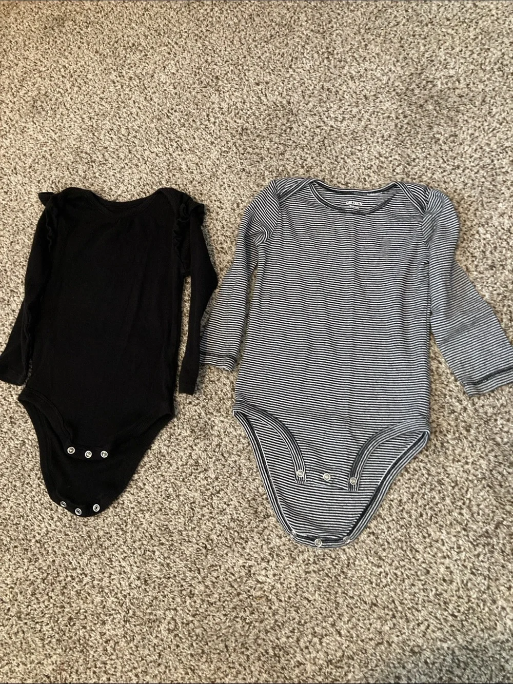 Girls Carter's Black Long-Sleeve & Gray Stripe One-Piece Bodysuits